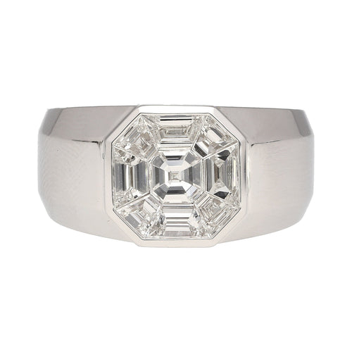 1.42 Carat Mixed Asscher Cut Illusion Set Mens Natural Diamond Cluster Ring