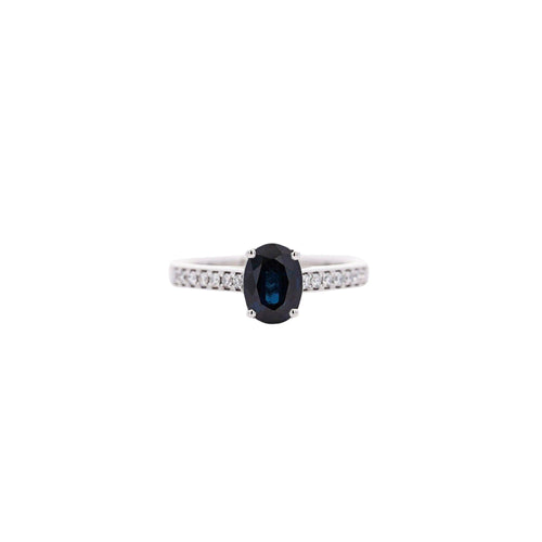 1.5 Carat Deep Blue Sapphire & Diamond Cathedral 18K Gold Ring