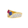 1.5 Carat Sapphire & Ruby with Diamond 18K Yellow Gold Crossover Statement Ring