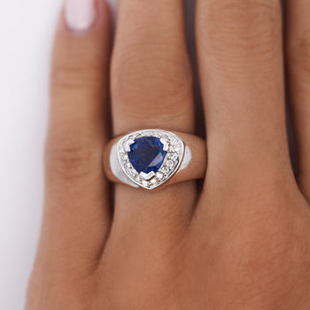 1.5 Carat Trillion Blue Sapphire & Diamond in 18K Gold Midi Ring – Assay Jewelers