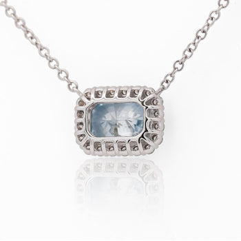 1.72 Carat Radiant Cut Blue Lab Diamond Halo 14K White Gold Pendant Necklace – Assay Jewelers