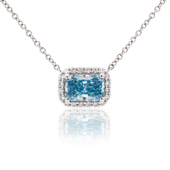 1.72 Carat Radiant Cut Blue Lab Diamond Halo 14K White Gold Pendant Necklace – Assay Jewelers