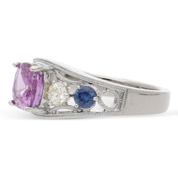 1.78 Carat Pink Sapphire Blue Sapphire Diamond 18K White Gold Vintage Ring – Assay Jewelers