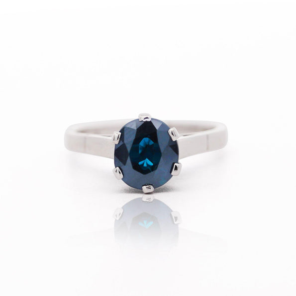 1.80 Carat Oval Blue Sapphire 14K White Gold Cathedral Solitaire Engagement Ring
