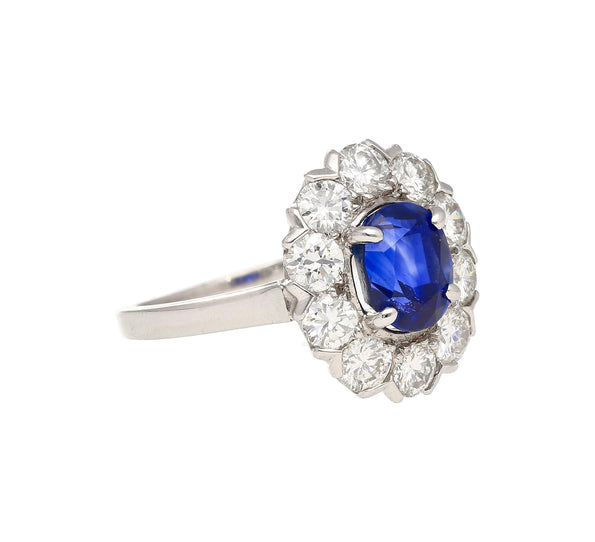 1.89 Carat Oval Kashmir Blue Sapphire & Diamond Platinum Art Deco Vintage Ring