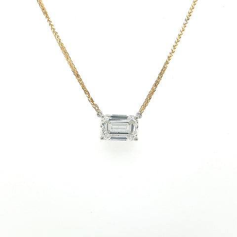 2 Carat Emerald Cut Lab Grown Diamond Connected Floating Necklace in 18K Yellow & White Gold 2-Tone Setting
