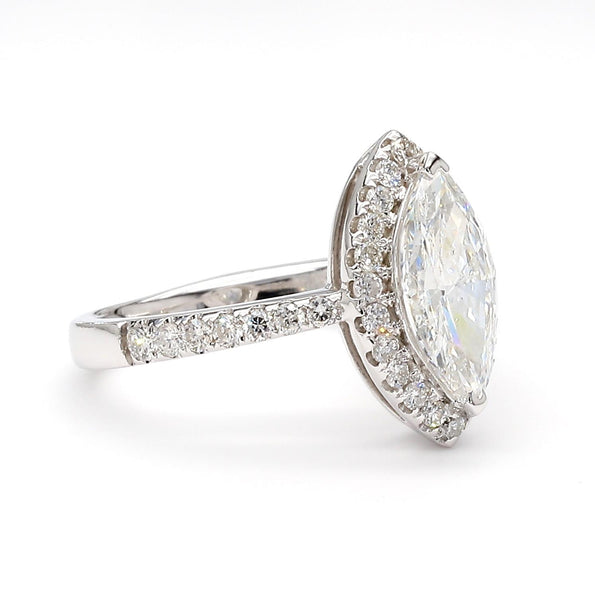 2 Carat Marquise Diamond H Color SI1 Pave Halo 14K White Gold Engagement Ring