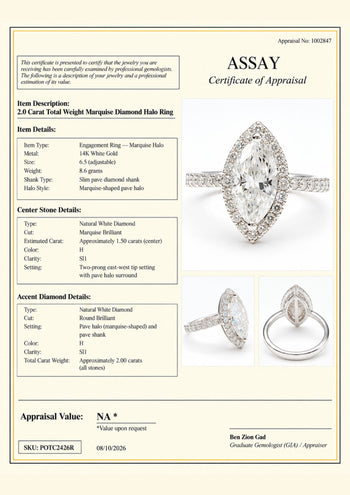 2 Carat Marquise Diamond H Color SI1 Pave Halo 14K White Gold Engagement Ring – Assay Jewelers