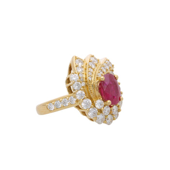2 Carat Oval Burma Ruby & Diamond Halo Set in 18K Yellow Gold Statement Ring – Assay Jewelers