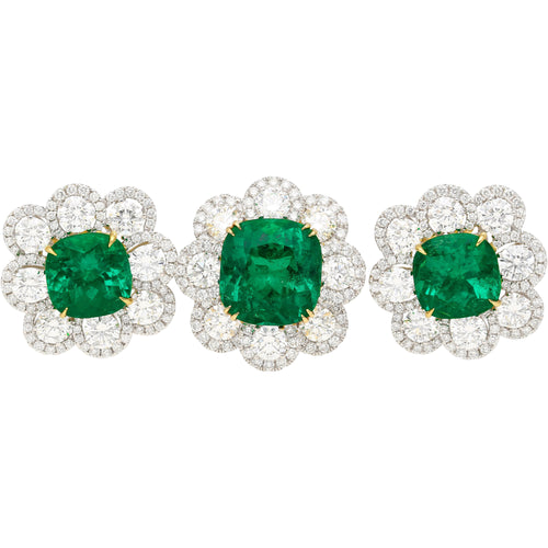 20 Carat Colombian Emerald GRS Certified Vivid Green 18K Earring & Ring Set