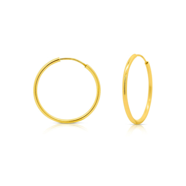 20.5mm 14K Solid Gold Thin Hoop Earrings On Hidden Wire Closure