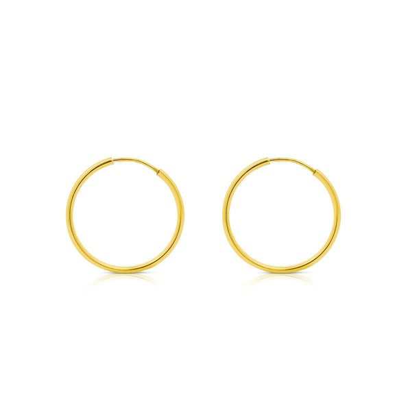 20.5mm 14K Solid Gold Thin Hoop Earrings On Hidden Wire Closure