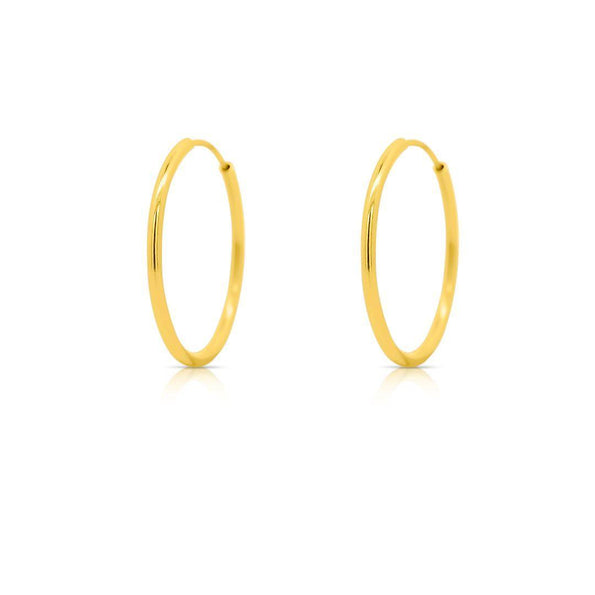 20.5mm 14K Solid Gold Thin Hoop Earrings On Hidden Wire Closure