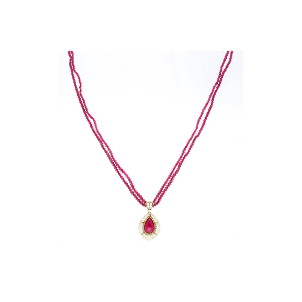 22.41 Carat Cabochon Cut Ruby Pendant In Tiffany & Co. Signed Bead Necklace