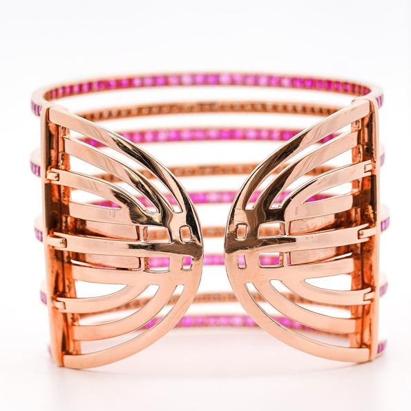 25ct Pink Sapphire & Diamond 18K Rose Gold Multi-Row Bangle