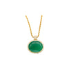 28.56 Carat Oval Cut Emerald & Diamond Halo 18K Gold Pendant Necklace
