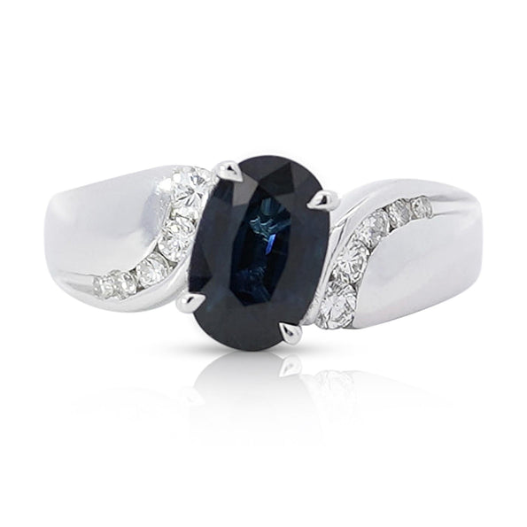 2.03 Carat Oval Cut Sapphire with Diamond Accent Bypass Platinum Ring