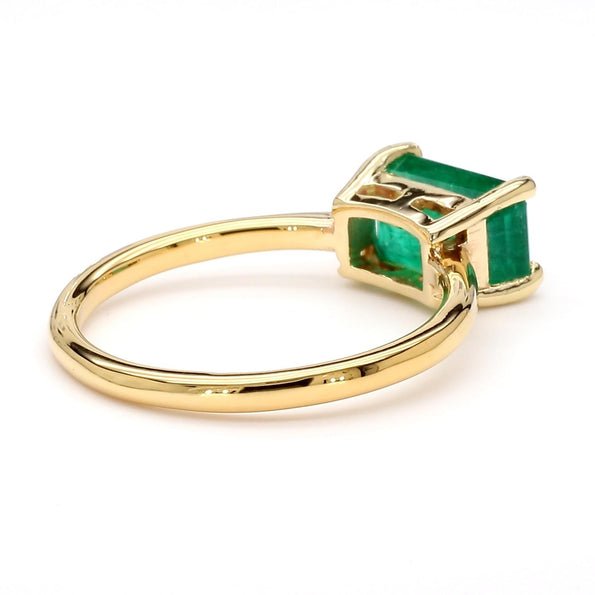 2.09 Carat East West Emerald Cut Green Emerald Solitaire 14K Gold Ring