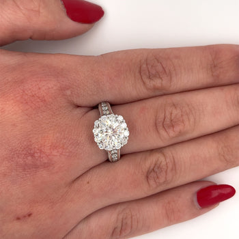 2.16 Carat Natural Round Diamond Ring & Diamond Halo with Diamond Side Stones – Assay Jewelers