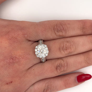 2.16 Carat Natural Round Diamond Ring & Diamond Halo with Diamond Side Stones – Assay Jewelers