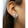 2.5 Carat Cabochon Cut Emerald and Diamond Butterfly Drop Earrings in 18K White Gold