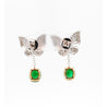 2.5 Carat Cabochon Cut Emerald and Diamond Butterfly Drop Earrings in 18K White Gold