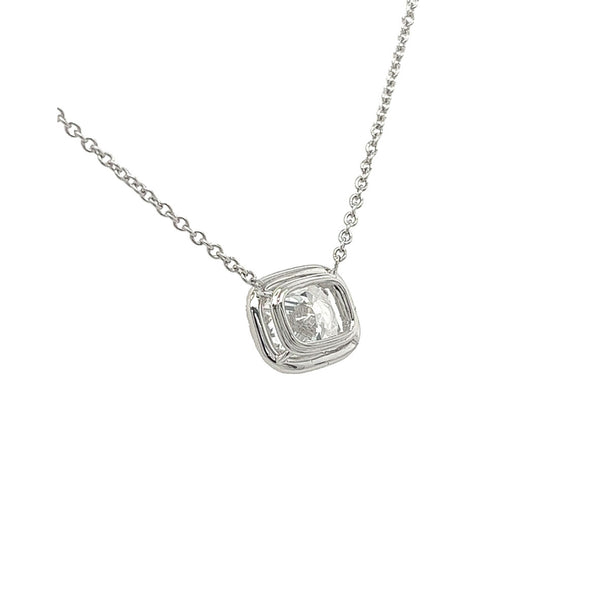2,51 carat Pendentif en diamant cultivé en laboratoire CVD taille Coussin avec halo de diamants, monture en platine 950 | chaîne câble