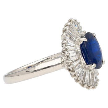 2.58 Carat Oval Cut Blue Sapphire and Diamond Halo Platinum Ballerina Ring – Assay Jewelers