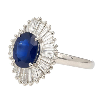 2.58 Carat Oval Cut Blue Sapphire and Diamond Halo Platinum Ballerina Ring – Assay Jewelers
