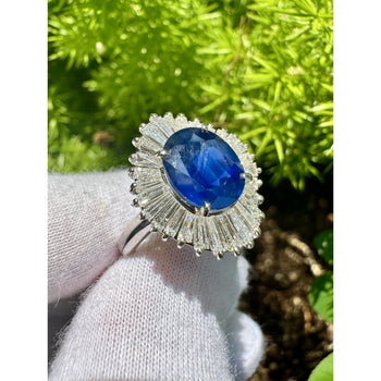 2.58 Carat Oval Cut Blue Sapphire and Diamond Halo Platinum Ballerina Ring – Assay Jewelers