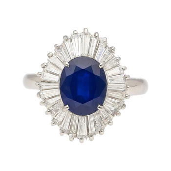 2.58 Carat Oval Cut Blue Sapphire and Diamond Halo Platinum Ballerina Ring – Assay Jewelers