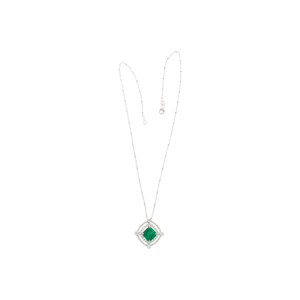 2.72 Carat GRS Certified Minor Oil Muzo Green Colombian Emerald Necklace in 18k White Gold