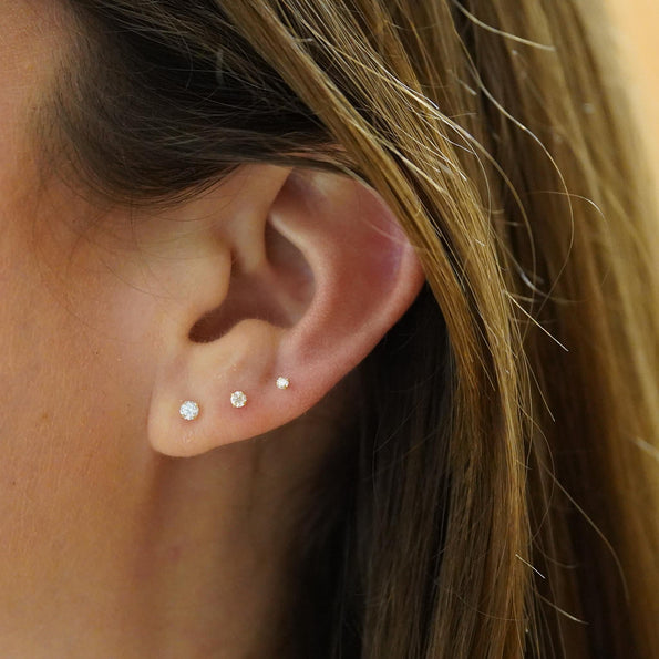 2mm Diamond in 14K Gold Flat Back Stud Earring