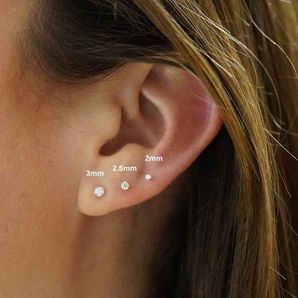 2mm Diamond in 14K Gold Flat Back Stud Earring