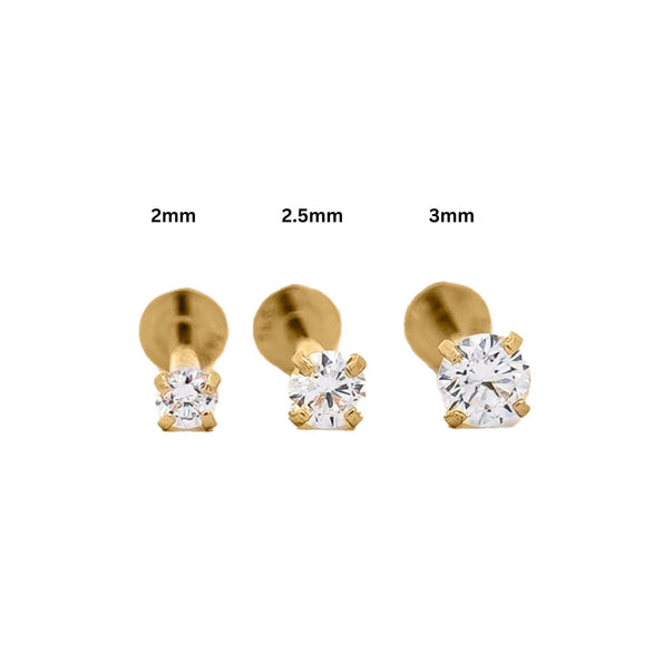 2mm Diamond in 14K Gold Flat Back Stud Earring