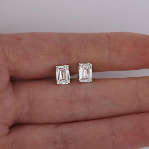 3 Carat Emerald Cut Lab Grown Diamond Stud Earrings