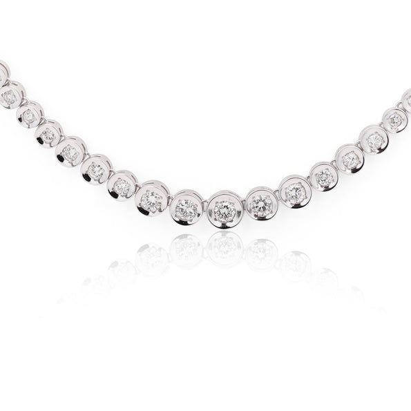 3 Carat Graduated Thick Bezel Diamond Platinum Tennis Necklace