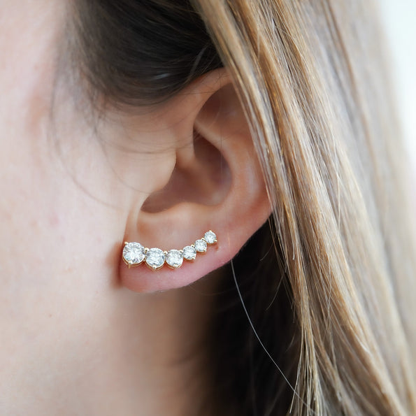 3 Carat Lab Grown Diamond Graduated Ear Climber Earring