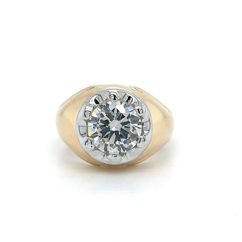 3 Carat Round Cut Lab Grown Diamond Solitaire Mens Ring in 18k Gold
