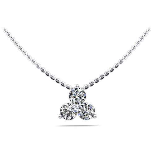 3 Stone Diamond Mini Triangle Pendant Necklace 14K White Gold