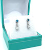 3 Stone Round Cut Natural Blue and White Diamond Drop Earrings In 18K White Gold