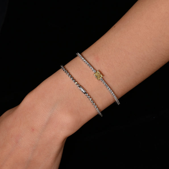 3/4 Carat Baguette & Round Diamond Bezel Set 14K White Gold Tennis Bracelet
