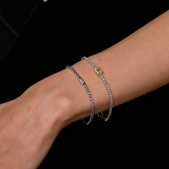 3/4 Carat Baguette & Round Diamond Bezel Set 14K White Gold Tennis Bracelet