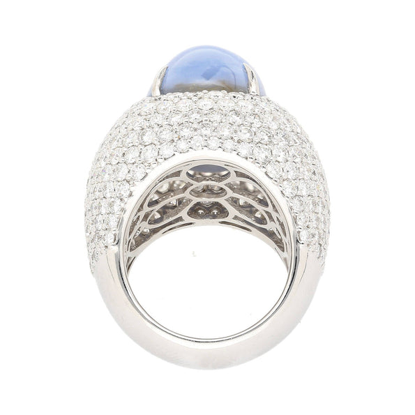 36.40 Carat Ceylon Star Cabochon Sapphire and Diamond GRS Certified 18K Ring