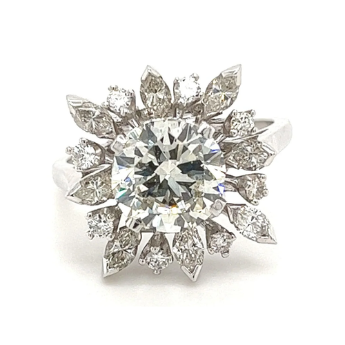 3.01 Carat Round Cut Lab Grown Diamond Ring With Marquise Cut Diamond Halo