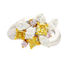 3.07 Carat Yellow Cushion Pink White Diamond in Platinum 18K Gold Cluster Ring