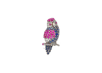 3.14 Carat Pink & Blue Sapphire & Diamond Pave in 18K White Gold Parrot Brooch – Assay Jewelers