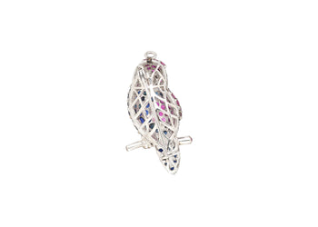 3.14 Carat Pink & Blue Sapphire & Diamond Pave in 18K White Gold Parrot Brooch – Assay Jewelers