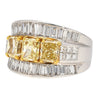 3.28 Carat TW Natural Radiant Cut Fancy Yellow Diamond 3-Stone Ring in 18K White Gold