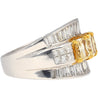 3.28 Carat TW Natural Radiant Cut Fancy Yellow Diamond 3-Stone Ring in 18K White Gold